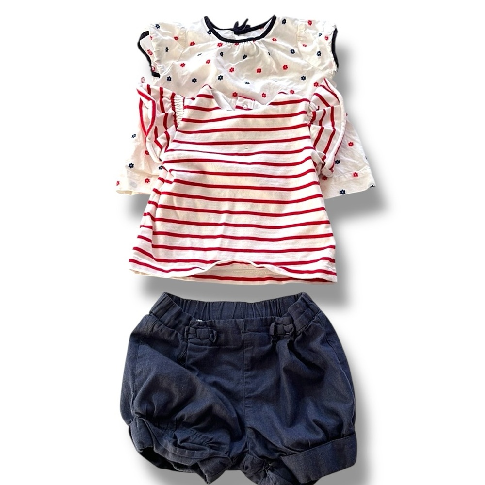 Jacadi Baby Girl Set 12m Tops Shorts Red White And